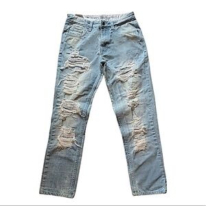 WT 02 Destroyed Patched Light Wash Jeans Sz 29/30